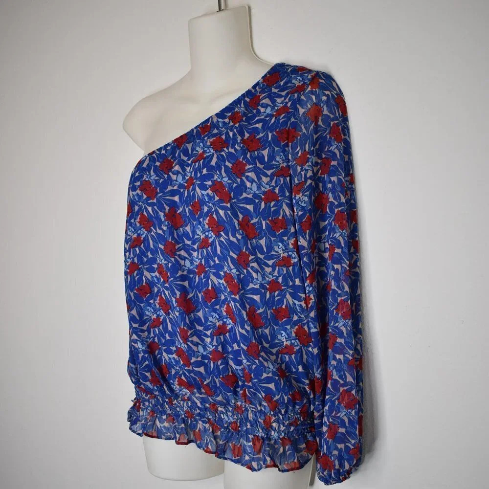 Lucky Brand Floral Chiffon Blouse Sz S Smocked Waist Sheer Boho Beachy - Picture 3 of 13